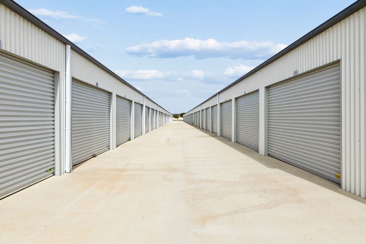Rows of 6m x 3m storage sheds at SafeHouse Storage, Cypress Terrace, Murray Bridge